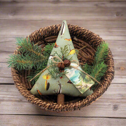 Tree-shaped Christmas ornament or bowl filler with a fishing lure design