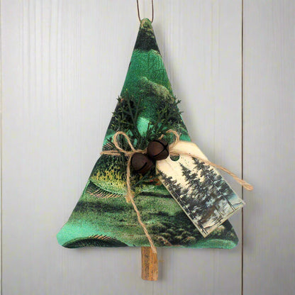 Tree-shaped Christmas ornament or bowl filler with an underwater game fish design