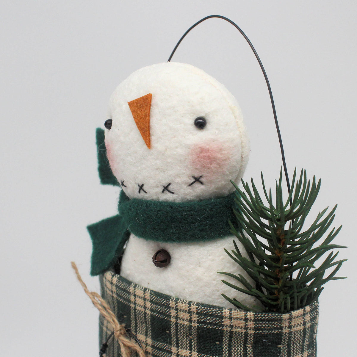 Primitive Snowman in Homespun Mitten Ornament – Rustic Winter Decor