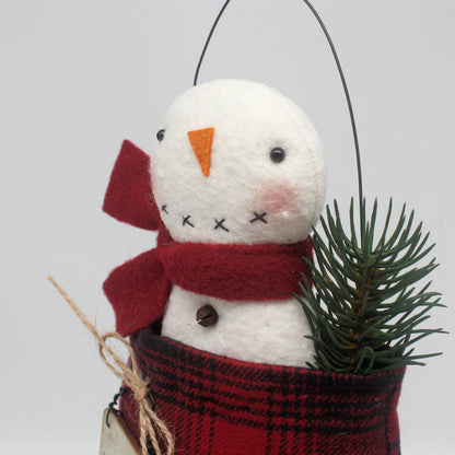 Rustic Snowman Homespun Mitten Ornament – Primitive Winter Decor