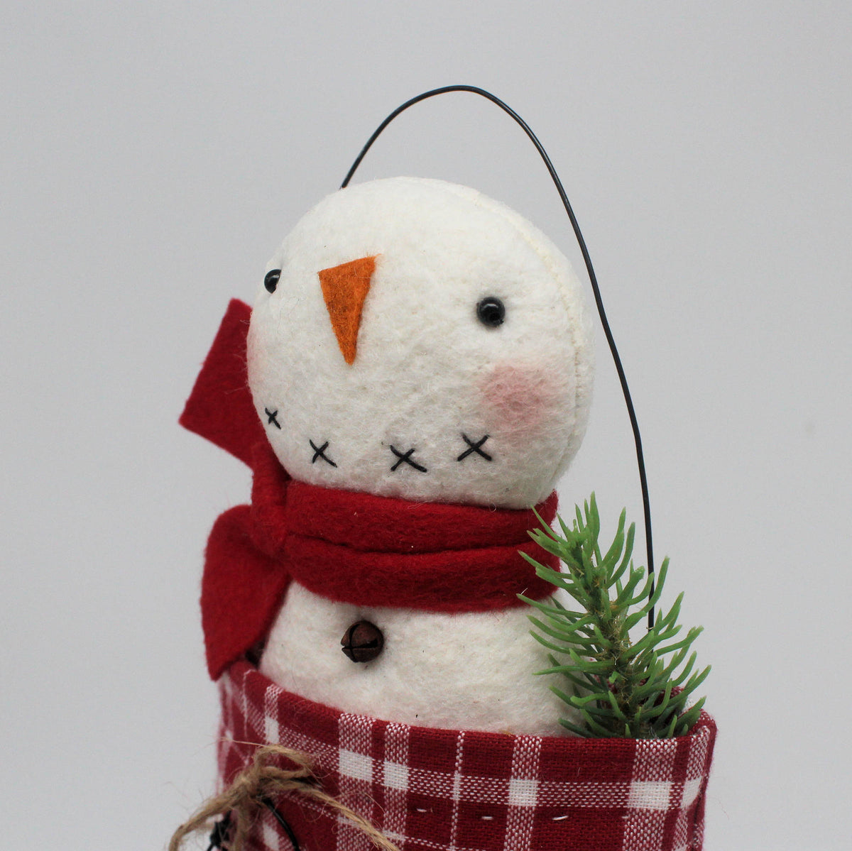 Primitive Snowman Homespun Mitten Ornament – Farmhouse Winter Decor