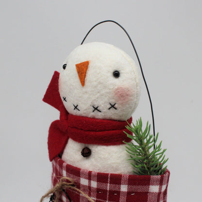 Primitive Snowman Homespun Mitten Ornament – Farmhouse Winter Decor