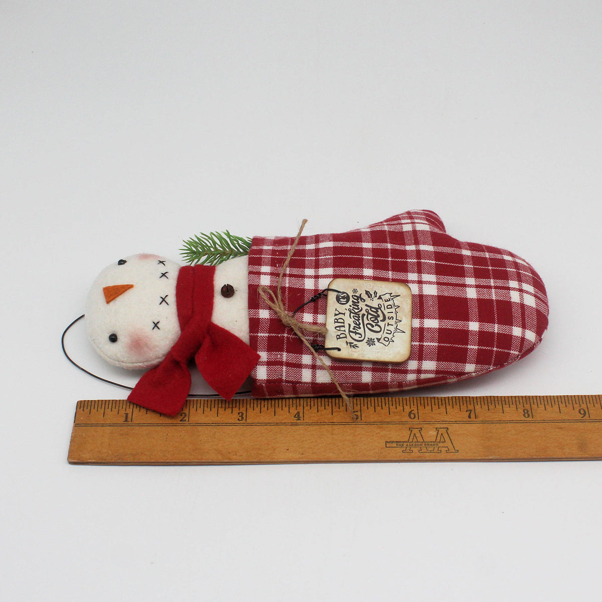 Primitive Snowman Homespun Mitten Ornament – Farmhouse Winter Decor