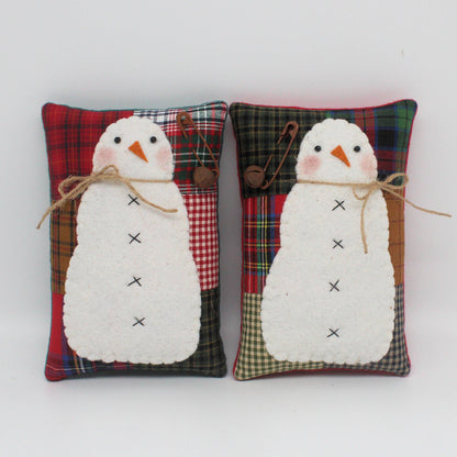 Homespun Patchwork Snowman Bowl Fillers – Set of 2 Winter Decor