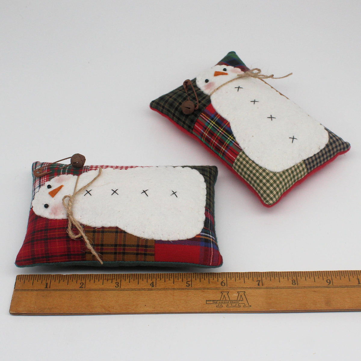 Homespun Patchwork Snowman Bowl Fillers – Set of 2 Winter Decor