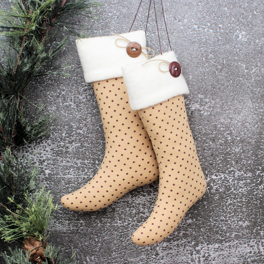 Christmas Stockings Ornaments Primitive Burgundy Stars