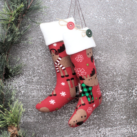 Christmas Stockings Ornaments Plaid Moose