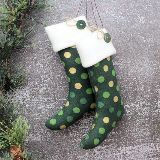 Christmas Stockings Ornaments Green Polka Dots