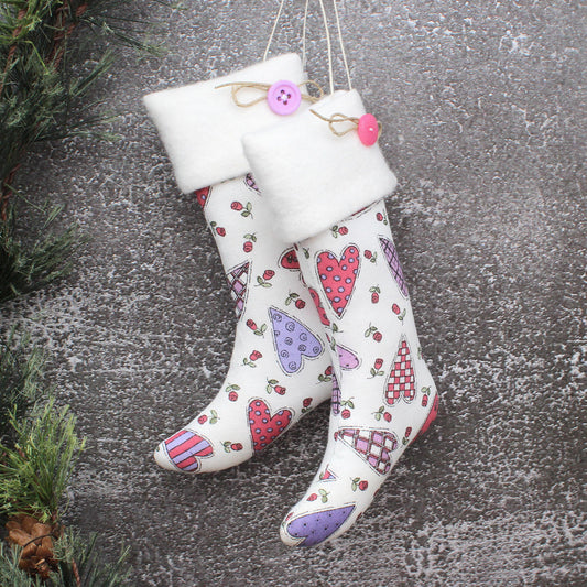 Christmas Stockings Ornaments Folkart Hearts