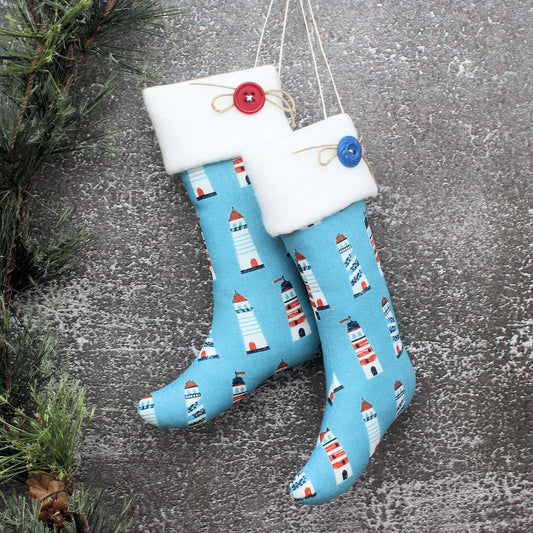 Christmas Stockings Ornaments Blue Lighthouses
