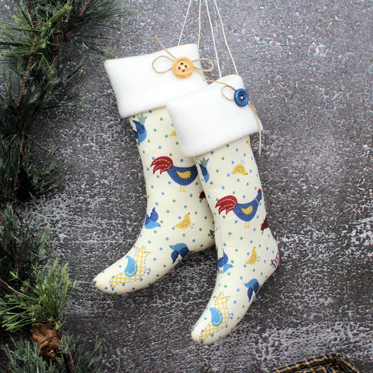 Christmas Stockings Ornaments Farmhouse Chickens
