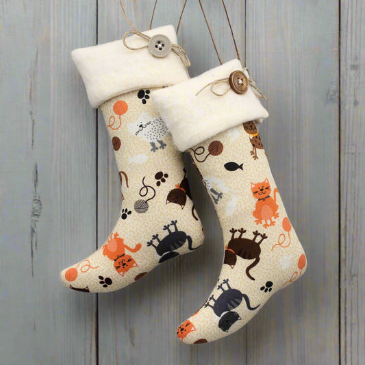 Two decorative stockings with animal patterns