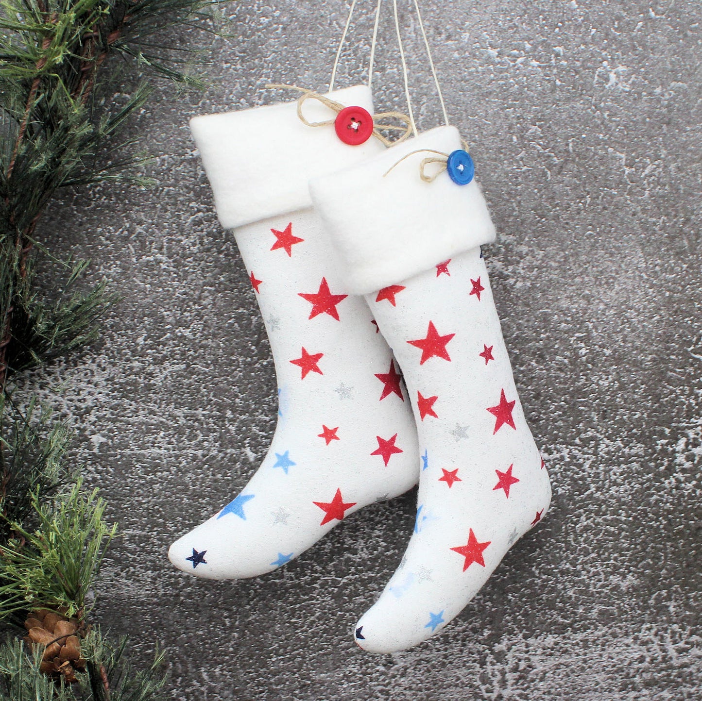 Christmas Stockings Ornaments Patriotic Glitter Stars
