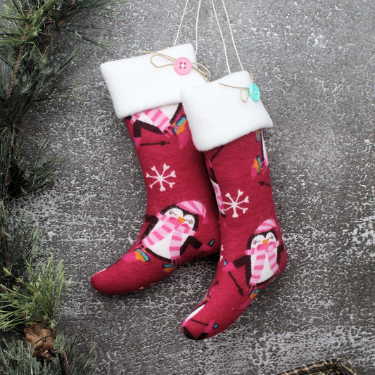 Christmas Stockings Ornaments Pink Penguins