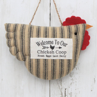 Chicken Ornament Country Farmhouse Striped Homespun