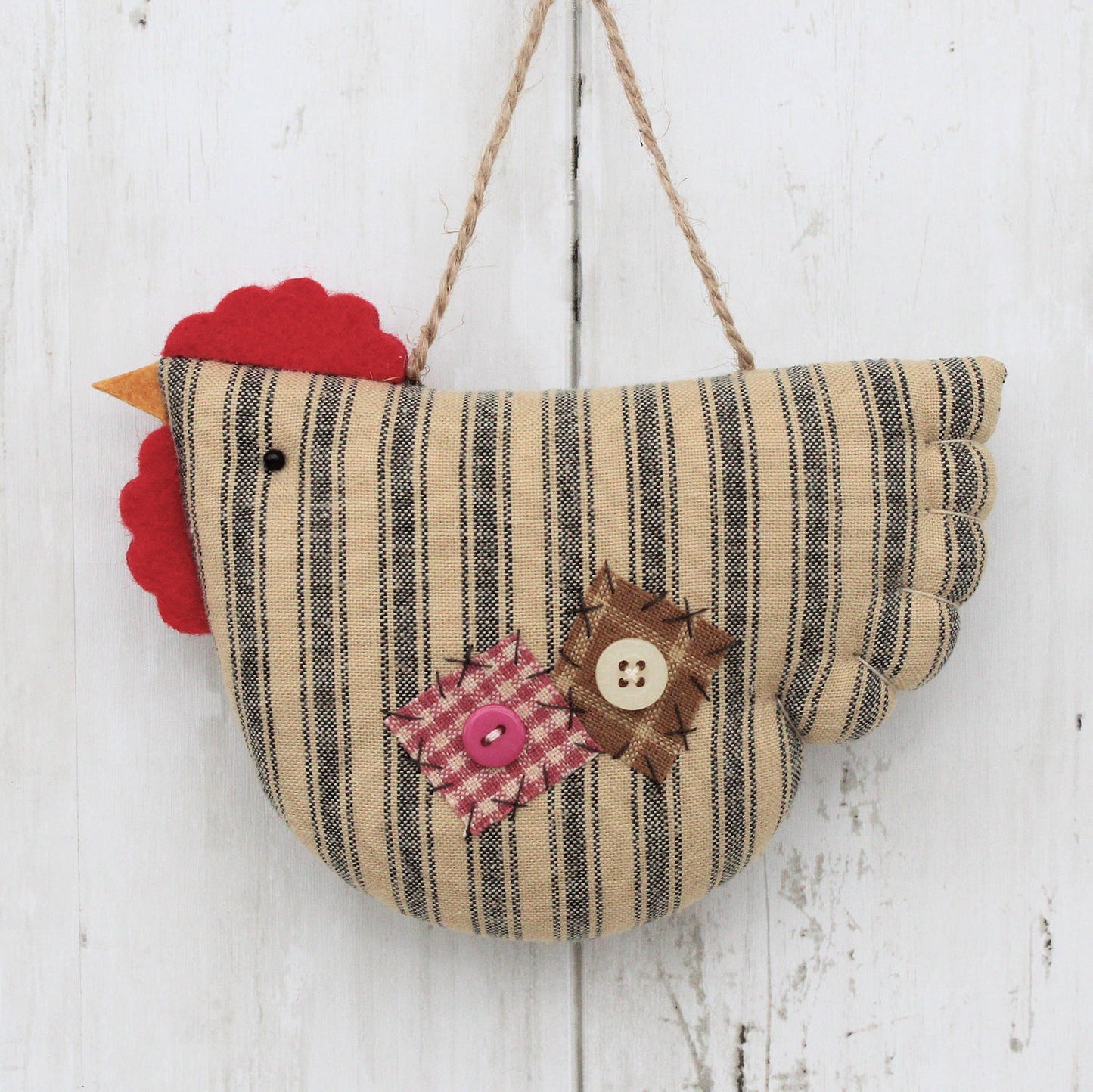 Chicken Ornament Country Farmhouse Striped Homespun