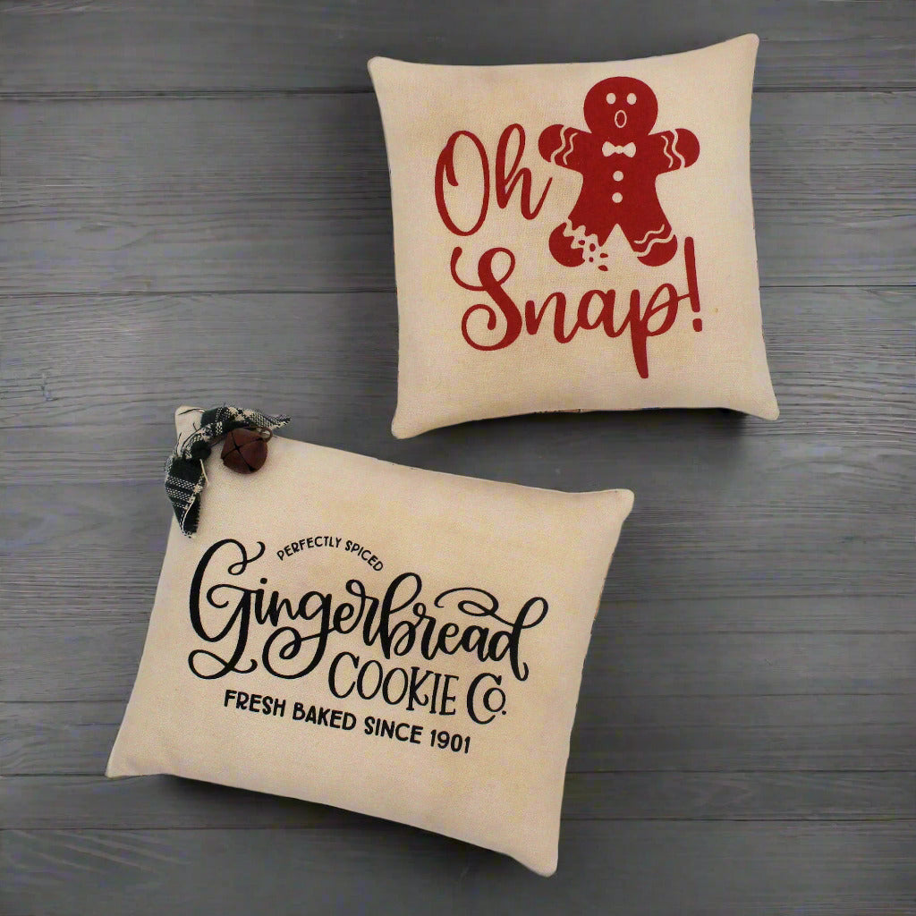 Set of two decorative mini pillow bowl fillers with sweet cookie screen printed designs