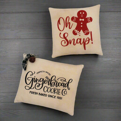 Set of two decorative mini pillow bowl fillers with sweet cookie screen printed designs