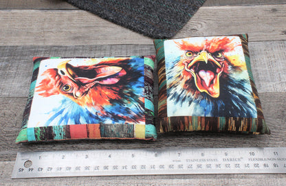 Quirky Screaming Roosters Mini Pillow Bowl Fillers 2-Set