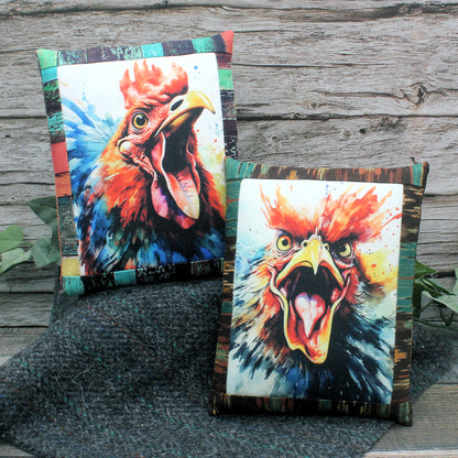 Quirky Screaming Roosters Mini Pillow Bowl Fillers 2-Set