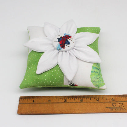 Fabric Flower Pillow Tuck – Farmhouse Pieced Bowl Filler - Green White