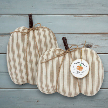 Primitive Pumpkin Bowl Fillers 2-Set Autumn Decor Tan Stripe