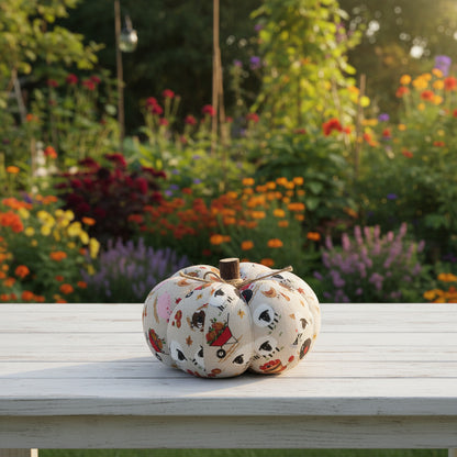Decorative pumpkin with farm animal pattern