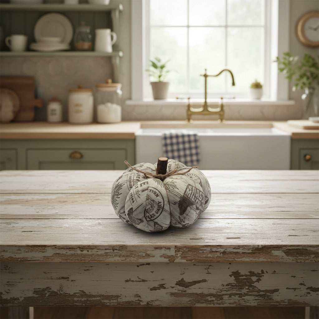 Decorative pumpkin with vintage-style design