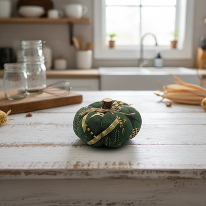Decorative fabric pumpkin with a folk art farm design