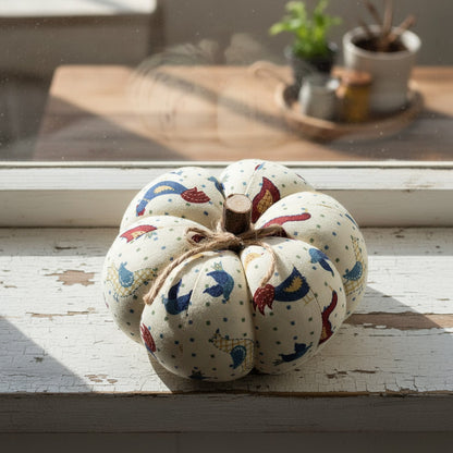 Decorative fabric pumpkin with bird pattern