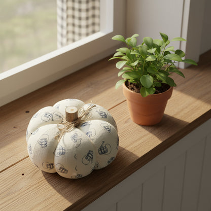 Fabric pumpkin with a watering can design