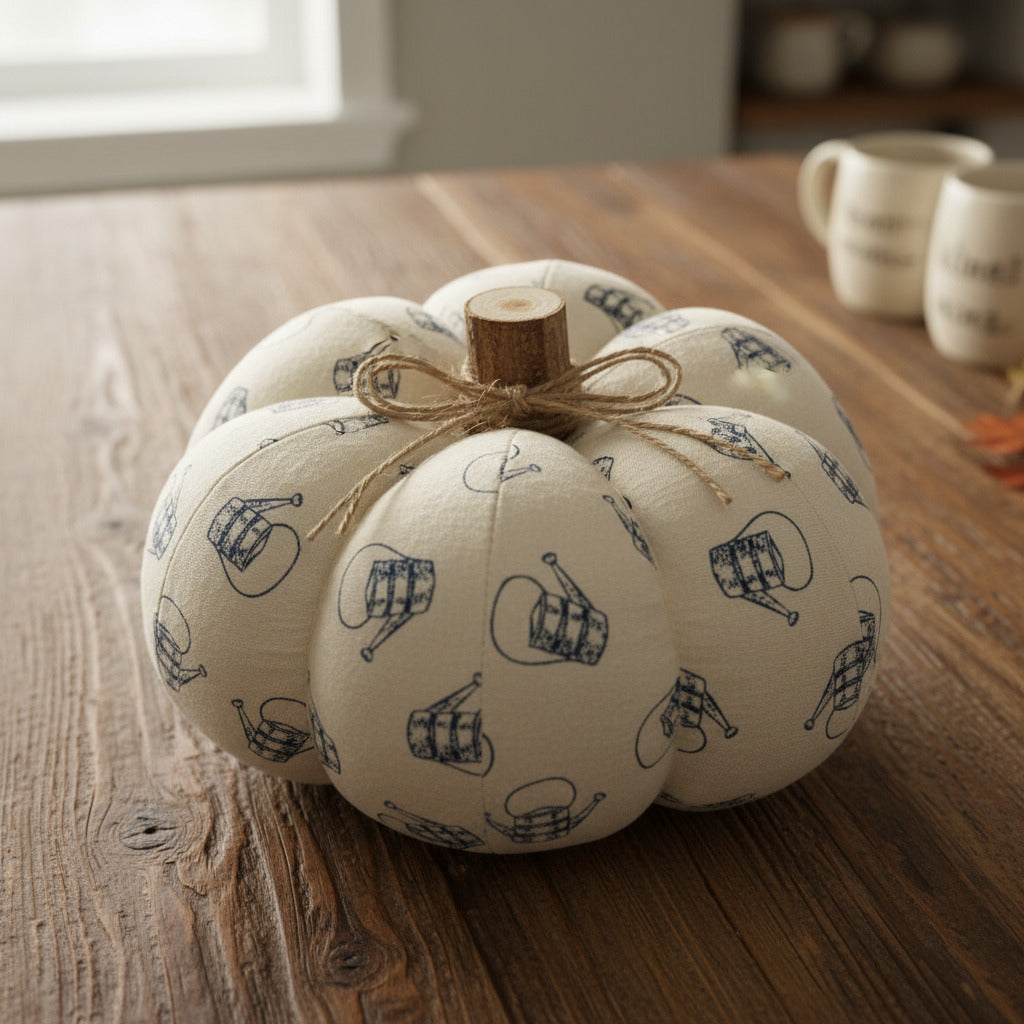 Fabric pumpkin with a watering can design