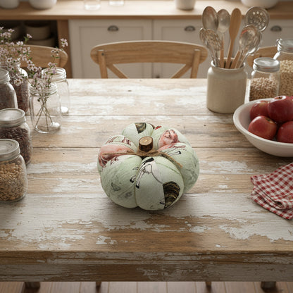Fabric pumpkin with a farmhouse animals design