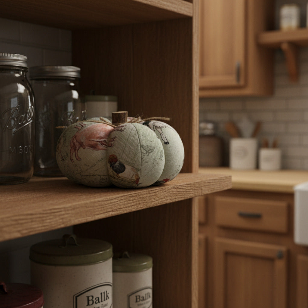 Fabric pumpkin with a farmhouse animals design