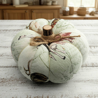 Decorative fabric pumpkin with a farmhouse animal design