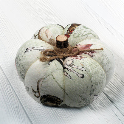 Decorative fabric pumpkin with a farmhouse animal design