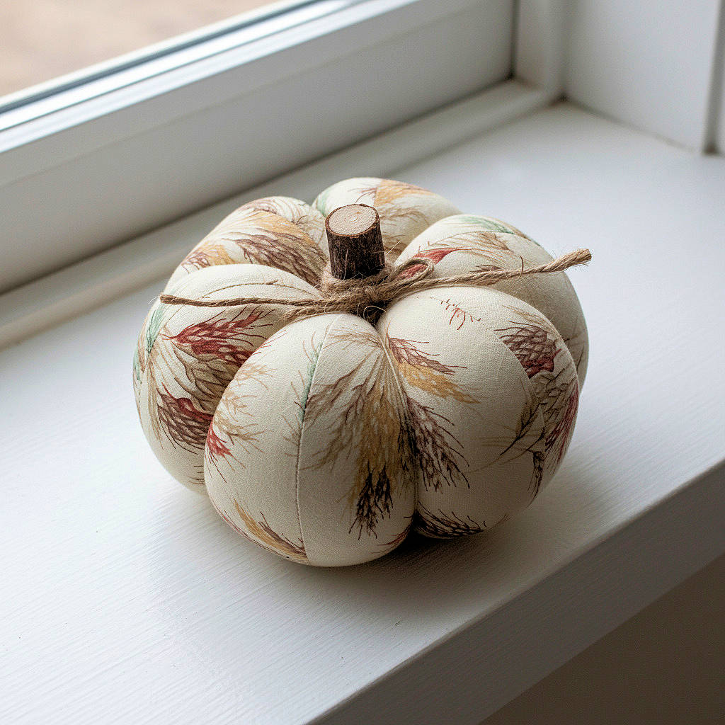Decorative fabric pumpkin with a wheat design