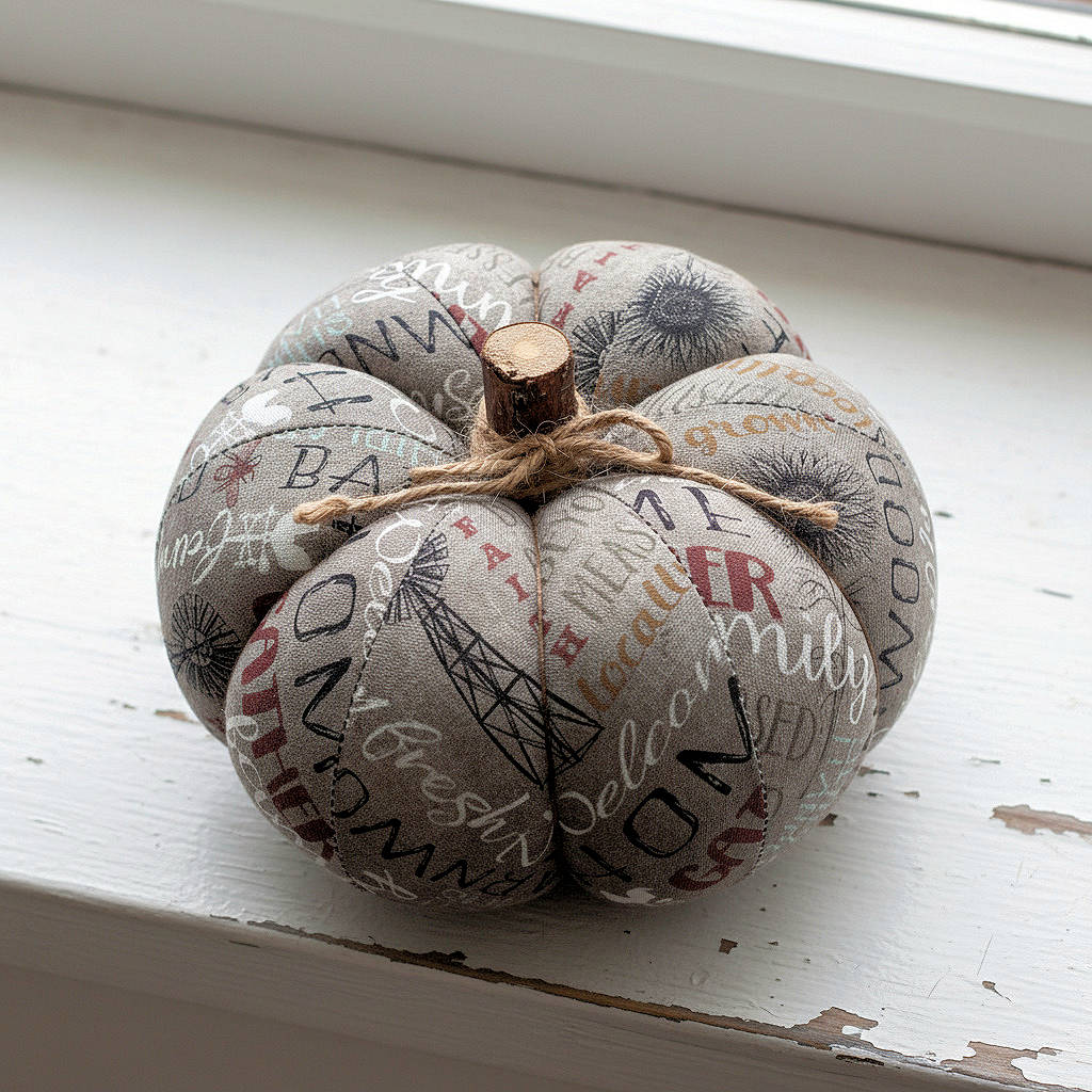 Decorative fabric pumpkin with a farmhouse design
