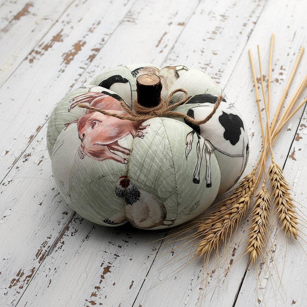 Decorative pumpkin with a farmhouse animal design