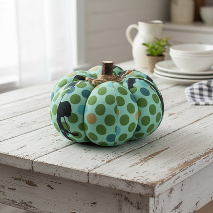 Decorative pumpkin with a blue and green dot pattern