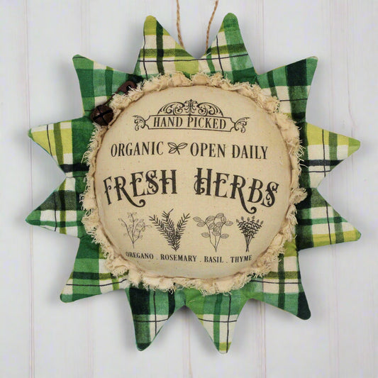 Primitive fabric sunflower ornament advertising for fresh herbs