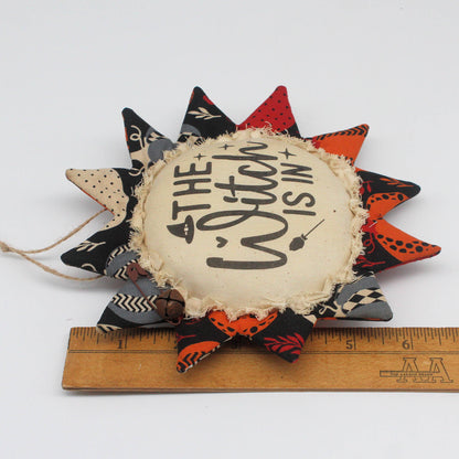Primitive Halloween Sunflower Ornament - The Witch Is In
