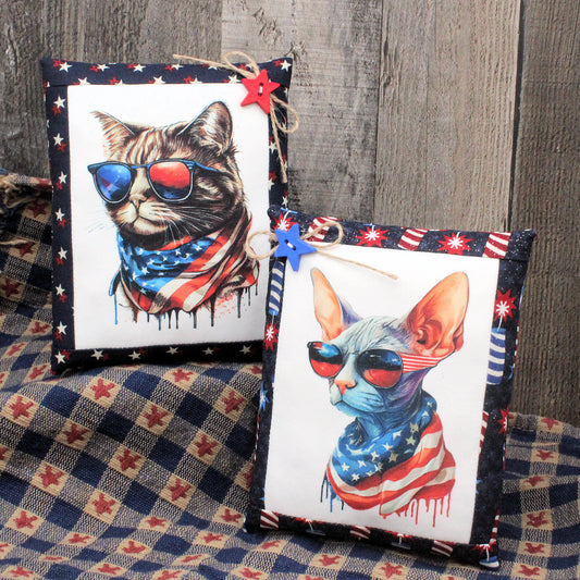 Patriotic Cool Cats 2-Set American Flag Mini Pillows