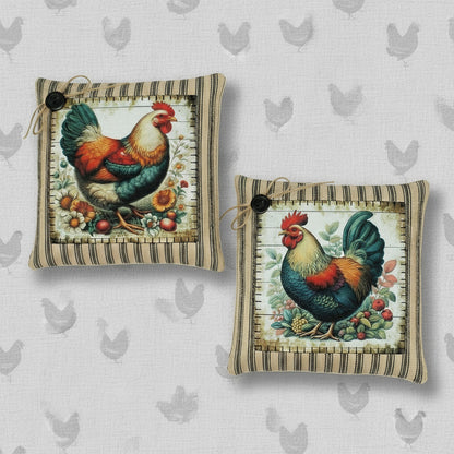 Set of two colorful chicken mini pillow tucks