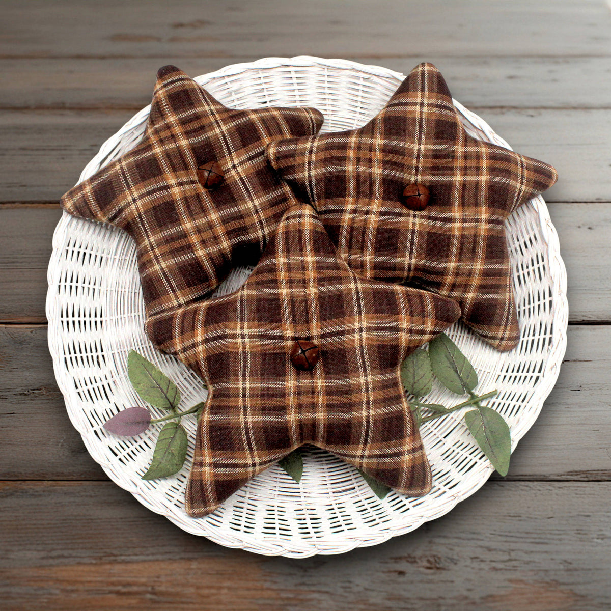 Primitive Homespun Fabric Star Bowl Fillers – Set of 3 Autumn Browns