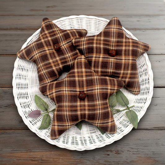 Primitive Homespun Fabric Star Bowl Fillers – Set of 3 Autumn Browns