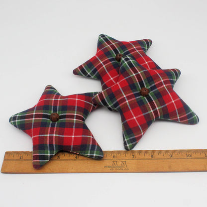 Primitive Homespun Fabric Star Bowl Fillers – Set of 3 Christmas Plaid