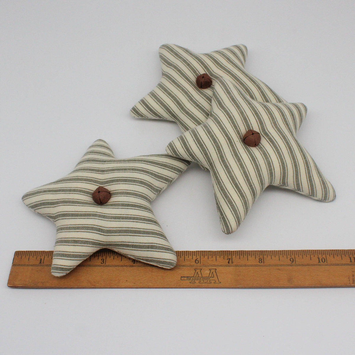 Primitive Homespun Fabric Star Bowl Fillers – Set of 3 Green Stripe