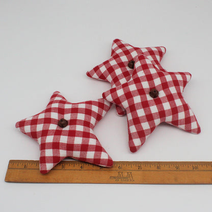 Primitive Homespun Fabric Star Bowl Fillers – Set of 3 Red White Check