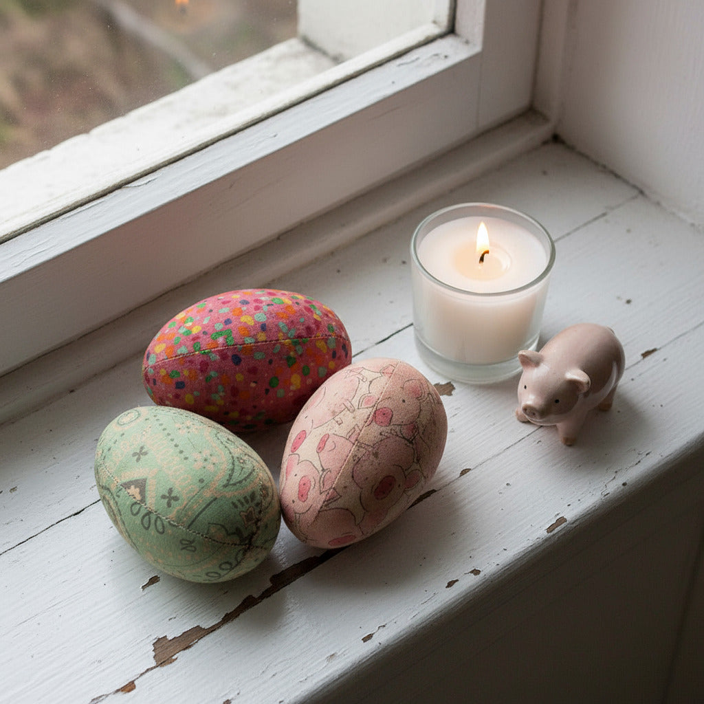 Set of three grungy fabric egg bowl fillers